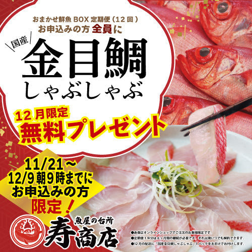【金目鯛しゃぶしゃぶプレゼント🎁】おまかせ鮮魚BOX定期便全12回お申込みスタート！