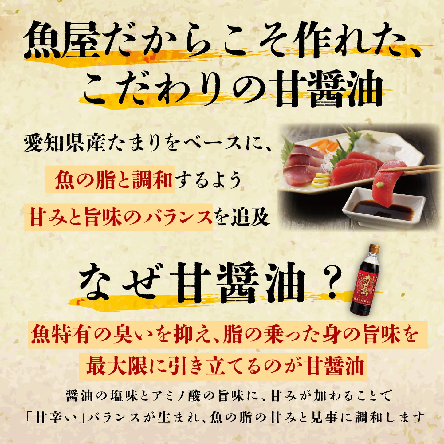 甘醤油（しょうゆ）【寿甘熟（ことぶきかんじゅく）】寿商店特製 魚屋の森さん 【常温便・冷凍便】