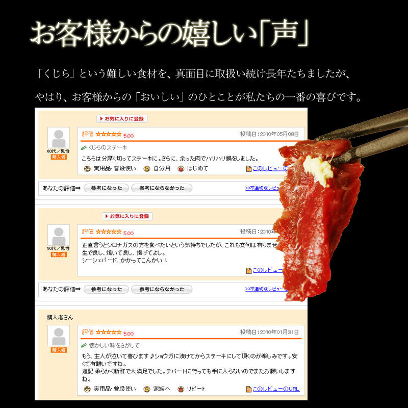 サイズが選べる！寿商店自慢のニタリ鯨(くじら・クジラ）の刺身用赤肉 ブロック