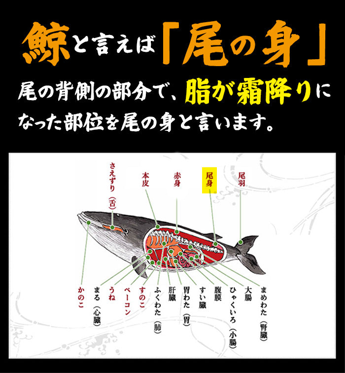 くじら尾タグ 8柄(計40枚 ) 刺身用霜降り】鯨(くじら・クジラ）尾の身（近海産ニタリ）100g